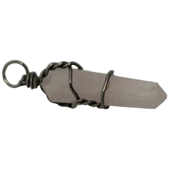 Rose Quartz Crystal Point Pendant | Wire-Wrapped Black Healing Stone Charm - Picture 4 of 5